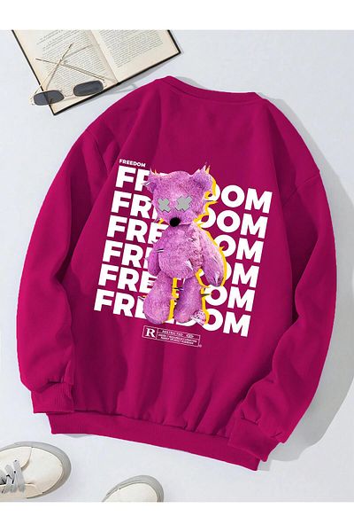 SOFTWAY Φούτερ Unisex Oversize Crew Neck Basic Freedom με στάμπα - ΦΟΥΚΙΔΑ