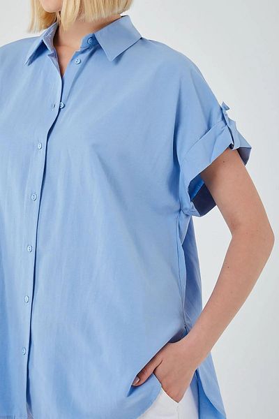 Mixray 3967 Cămașă cu mânecă scurtă cu epoleți, oversize, albastru baby