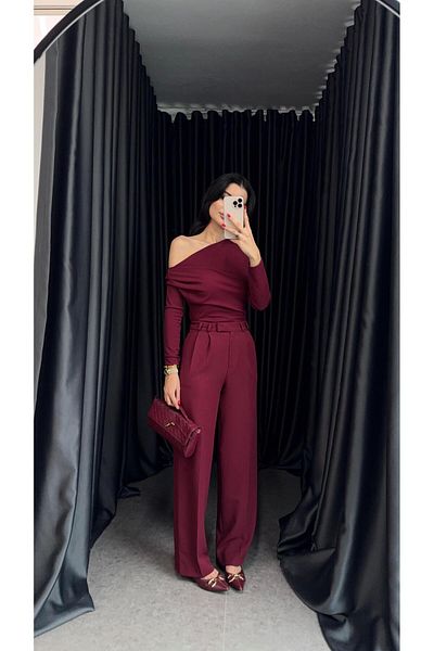 HAZELANNA Burgundy Palazzo Trousers