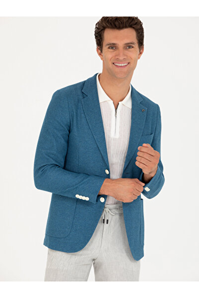 Cacharel Turkuaz Slim Fit Yün İpek Karışımlı Ceket 50264772-VR093