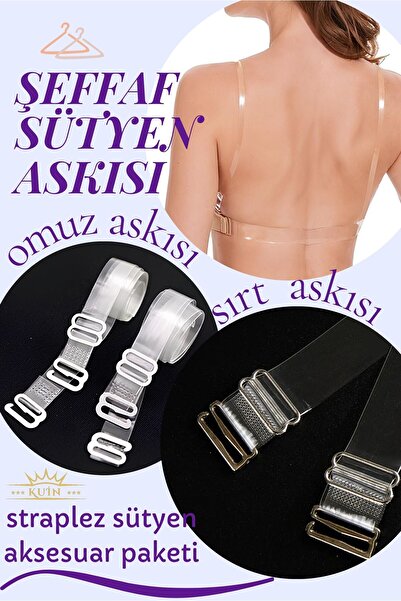 KUIN Straples Sütyen Askı Aksesuar Paketi (1 ÇİFT ŞEFFAF OMUZ 1 ADET ŞEFFAF S...