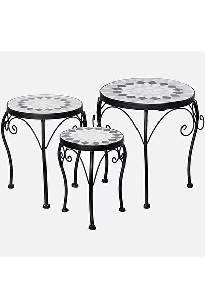 Sadece Nette Mozaik Taş Sehpa Seti, 3lü Sehpa Seti