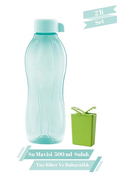 Tupperware Water Blue 500ml Water Bottle Flask Salt Shaker Black Pepper Holder Eco-Friendly Set of 2
