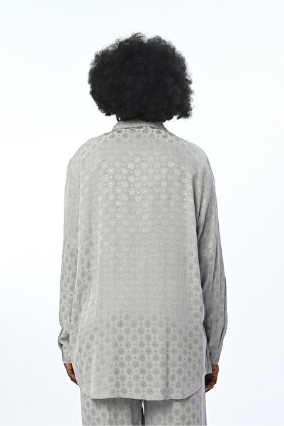 Orfeo Negro Women's Gray Color Patterned Oversize Cut Shirt