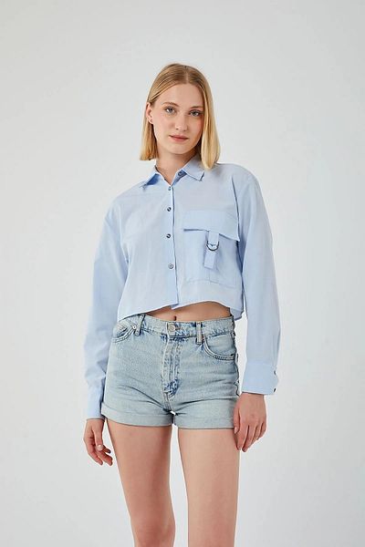 Mixray Cămașă Crop Model 4444 Baby Blue - Detaliu epolet