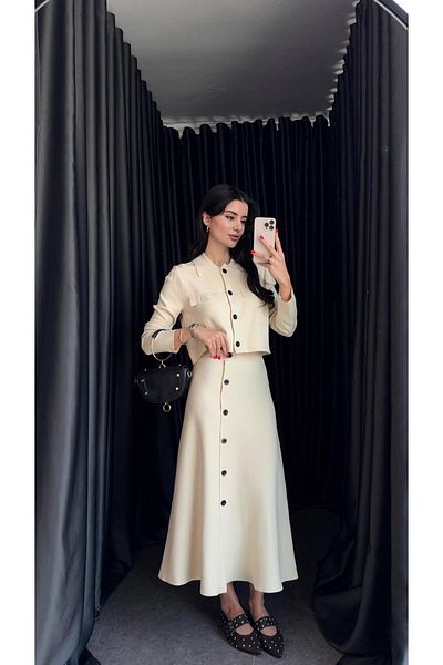 HAZELANNA Cream Long Knitwear Skirt