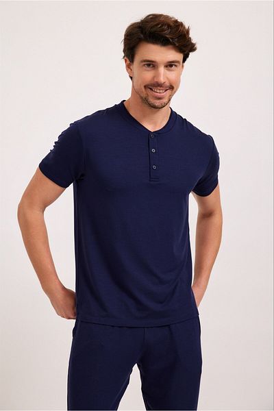 Katia&Bony Ανδρική πιτζάμα με ασημί κουμπιά Navy Blue