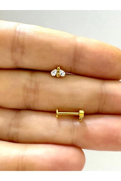 Arescollection 1 adet G23 TİTANİUM ( titanyum) zirkon taşlı tragus kıkırdak  conch flat  helix lobe uyumlu piercing