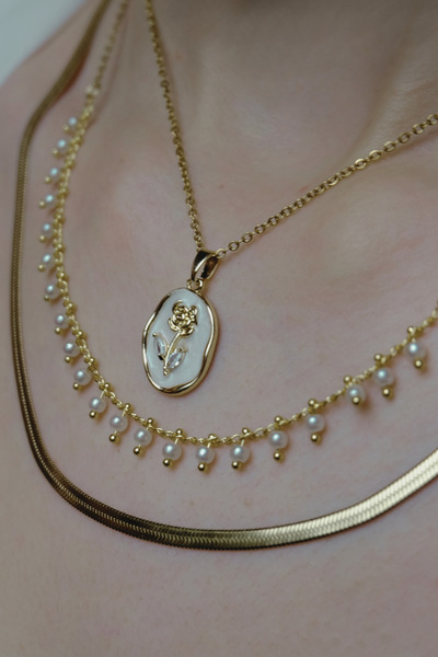 ayışığı Steel Rose Embossed Necklace Set