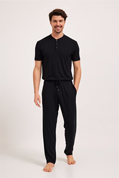 Katia&Bony Чоловічий піжамний верх з срібними ґудзиками, чорний