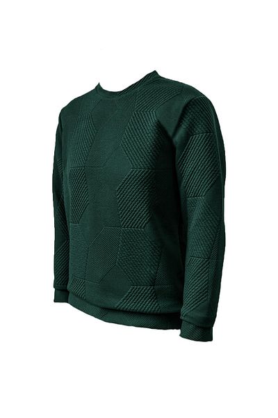 SÜVARİ Πράσινο φούτερ Süvari Loose Cut O Neck με καπιτονέ έθνικ σχέδιο