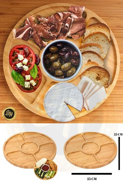 Snow Homs 5 Compartment Presentation Plate Breakfast, Snack Bowl, Presentation Bowl Bamboo Round