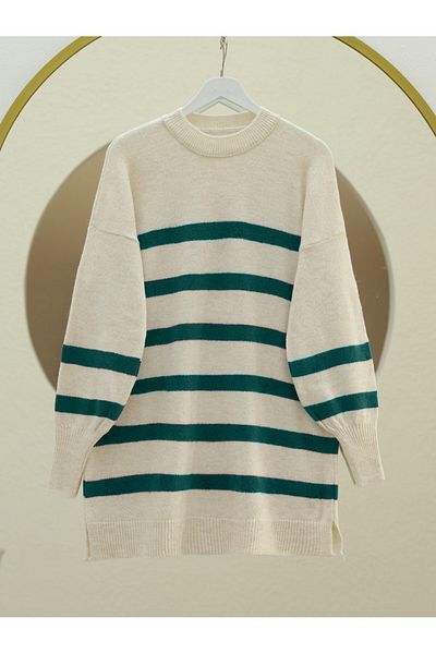 Modamorfo Emerald Round Neck and Slit Knitwear Tunic