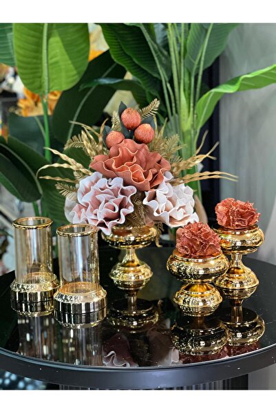 TASARIMHMODA Yapay Çiçekli 5 Parça Set Gold No:5