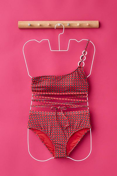 Katia&Bony Red Retro Patterned Wide Brim Women's Bikini Bottom