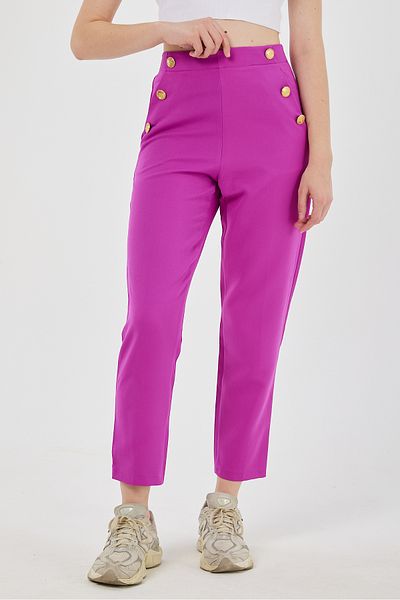 POODLE Pantaloni de damă din stofă cu nasturi