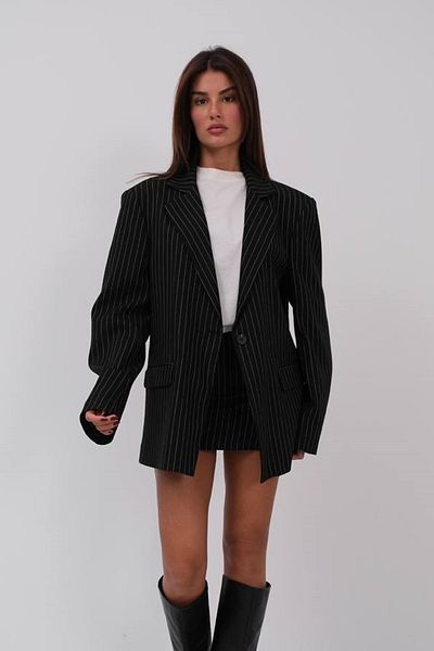 barış sülün lovebox Jachetă blazer supradimensionată cu buzunar în dungi pentru femei 24W08010