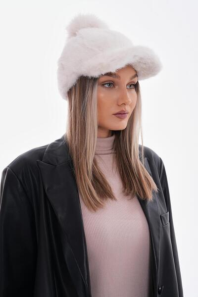FELLMENS Ecru Plush Cap Hat with Pompom