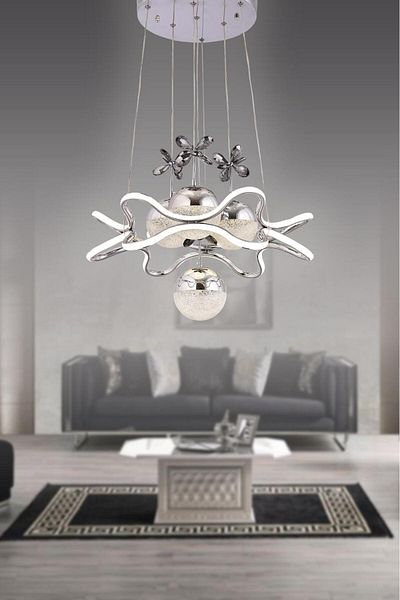 HİRALUCE King 3 Color Chrome (Yellow White and Daylight) Led Chandelier Crystal Stone Concept