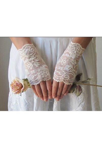 NAKISCHI Dantel Eldiven Siyah-Beyaz-Kırmızı Likralı Yumuşak Parmaksız Eldiven...