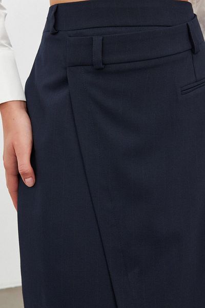 Setre Navy Blue Asymmetrical Detailed Midi Skirt