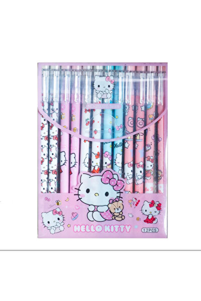 synshop Kedili Hello Kittyyy Desenli 12 Adet Silinebilir Jel Tükenmez Kalem