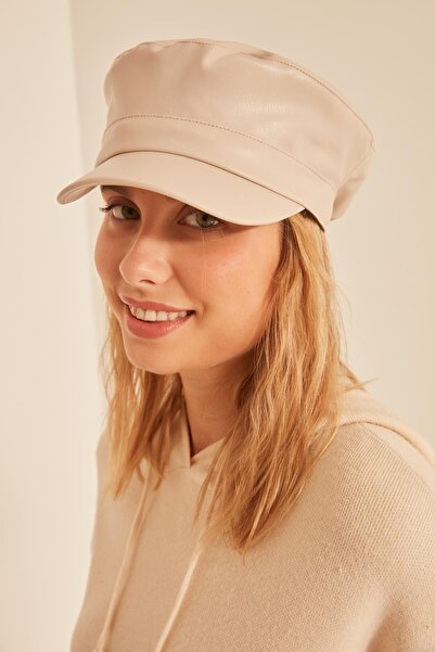 MARBERRY Ecru Leather Cap Hat