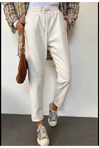 LOS FECHKA Kožené kalhoty bordó barvy se šněrováním v pase