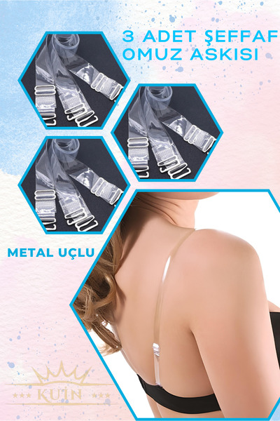 KUIN Μεταλλικός ιμάντας σουτιέν με διάφανο άκρο 3 συσκευασίες (3 ζεύγη διαφανές)