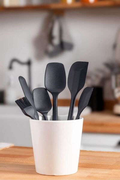 MİHMAN HOME Handy 6 Piece Silicone Kitchen Utensils Set Spoon Spatula Egg Brush