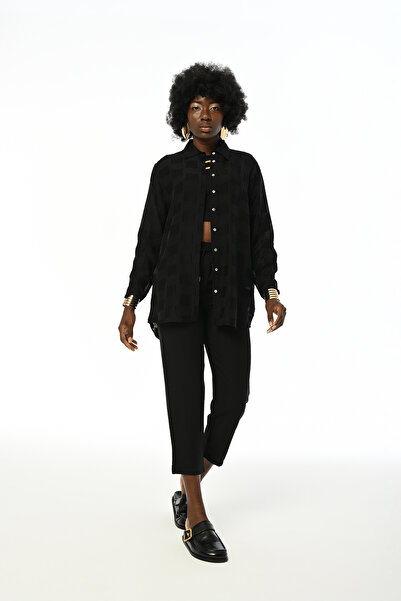 Orfeo Negro Women's Black Color Thin Fabric Slipper Oversize Cut Shirt