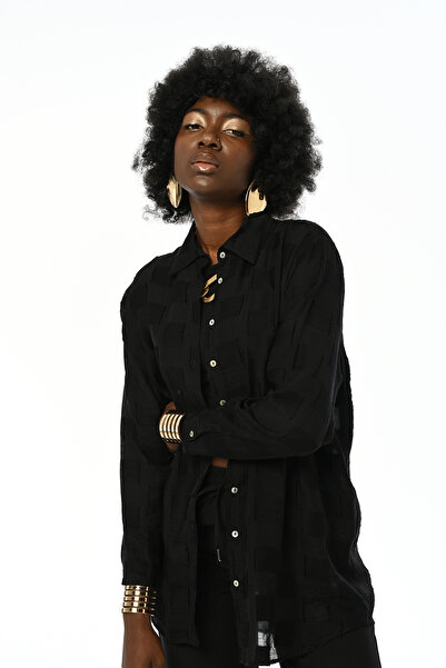 Orfeo Negro Women's Black Color Thin Fabric Slipper Oversize Cut Shirt