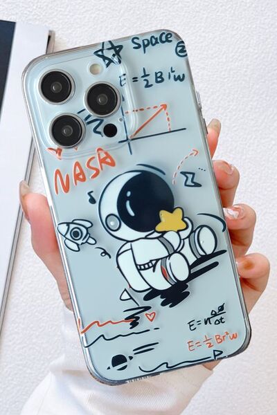 3GEN CASE İPHONE 13 PRO UYUMLU SEVİMLİ ASTRONOT NASA DESENLİ ŞEFFAF SİLİKON K...