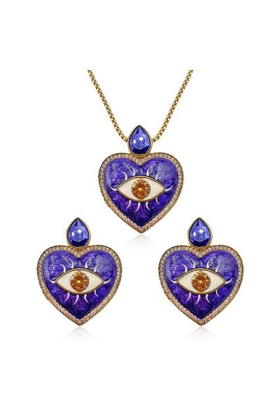 Ma Atölye Eye Of The Heart Purple Necklace Earring Set