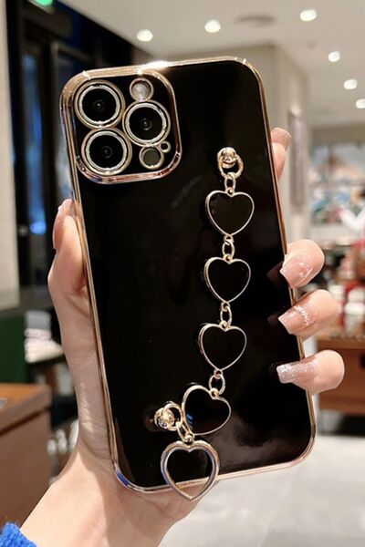 3GEN CASE غطاء سيليكون ليزر ملون مرتبط بسلسلة قلب لطيفة متوافق مع iPhone 14 P...