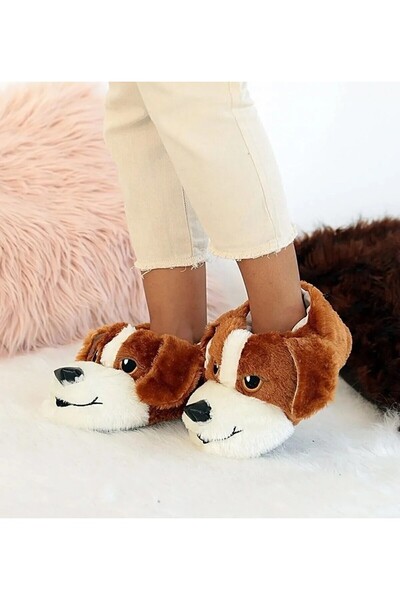 Genel Markalar KÖPEKLİ PELUŞ PANDUF UNİSEX HAYVANLI RAHAT ESNEK EV BOTU