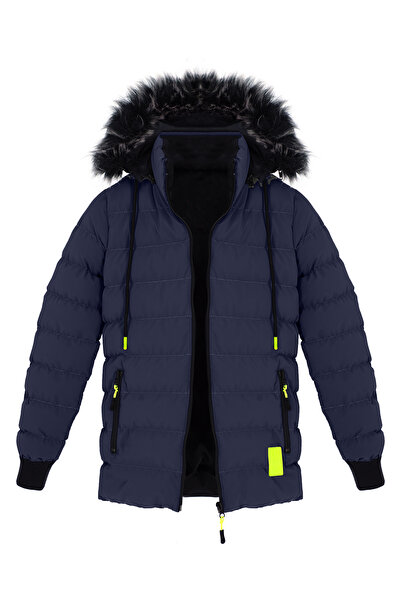 SİVAİST Αδιάβροχο παλτό και παλτό για αγόρι με αποσπώμενη γούνα μπλε Navy