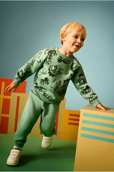 Çipil Khaki Dinosaur Printed Bottom and Top Set