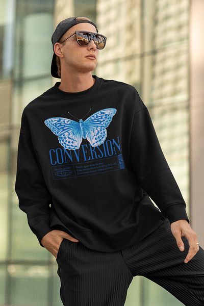 SEVBANO Conversion Butterfly Printed Unisex Oversize Design Sweatshirt