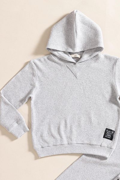 for you kids 2-Piece Hooded Light Gray Waffle Sweat Jogger Bottom Top Set