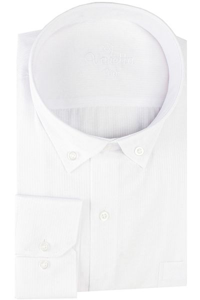 Varetta Men's White Striped Long Sleeve Large Size Wide Cut Pocket Shirt
