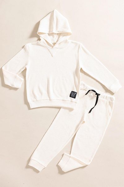 for you kids طقم من قطعتين بغطاء للرأس من Ecru Waffle Sweat Jogger