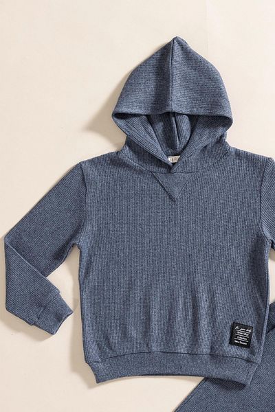 for you kids Set of 2 Hooded Indigo Waffle Sweat Jogger Bottom Top
