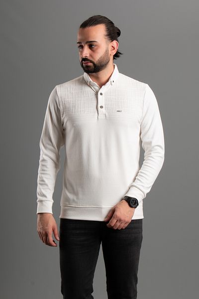 JR9 PULOVER BĂRBAȚI ALB CU GÂT POLO 2300
