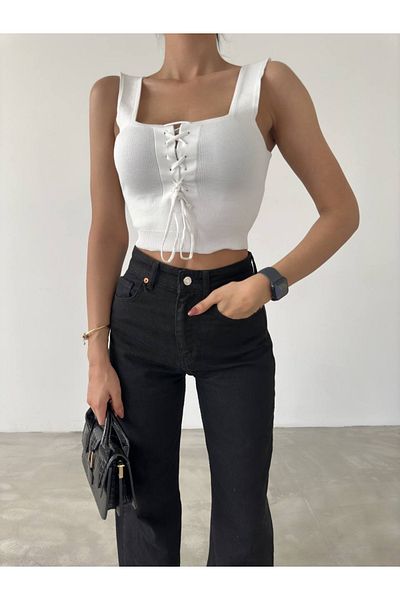 Kayaka triko Women's Zero Sleeve Square Neck Front Tie Crop