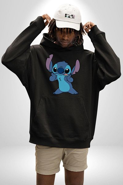Angemiel Lilo and Stitch Striped Animation Hoodie - Women and Men, Black Hooded Sweatshirt