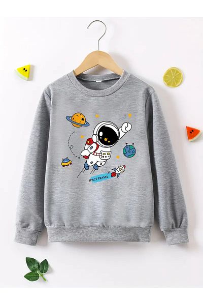 Pink Sky Printed Gray Kids Sweatshirt