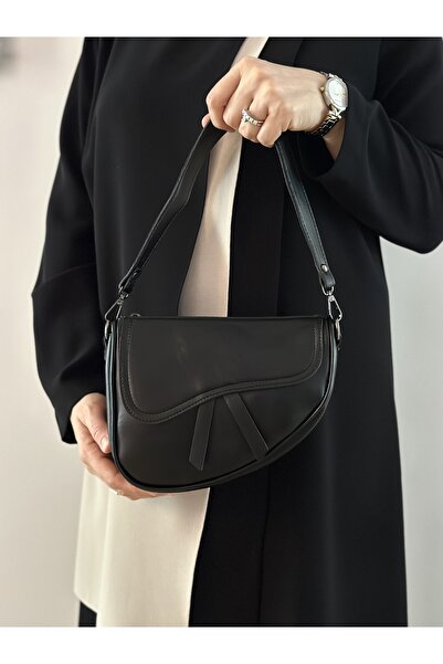 mossi Geantă neagră de mână și de umăr pentru femei, din piele artificială, cu curea dublă