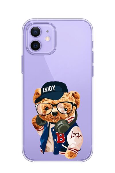 3GEN CASE İphone 12 & Iphone 12 Pro Uyumlu Teddy Bear Enjoy Desenli Şeffaf Si...