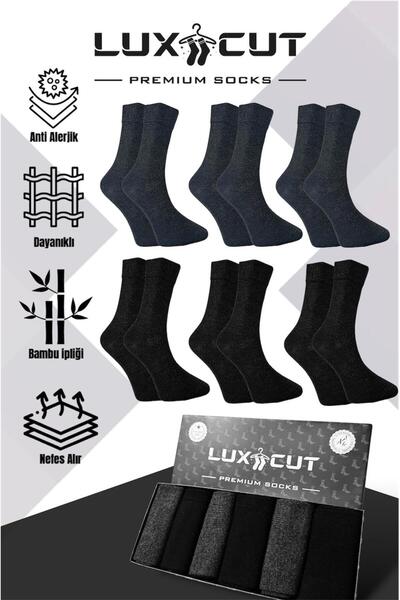 LUXCUT Exclusıve Serıes Bambu Erkek Soket Uzun Düz Dikişsiz Kutulu Çorap 6'lı...
